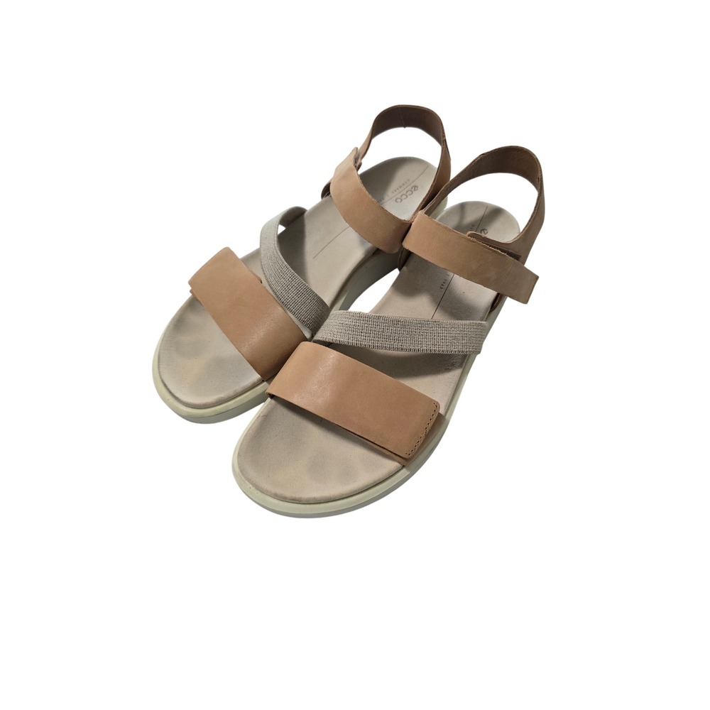 ECCO Simpil Sandal Womens 41 Tan Leather Textile Strappy Flat Sandals 209213 EUC